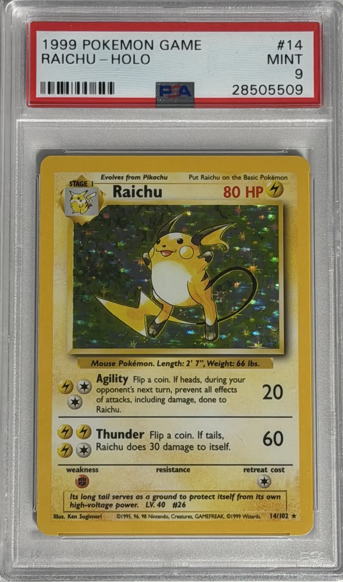 9118-baseraichupsa9-Raichu-Rare-Holo-PSA-9-14-102-base1- Raichu Rare Holo PSA 9 (14/102) base1 - Afbeelding 1